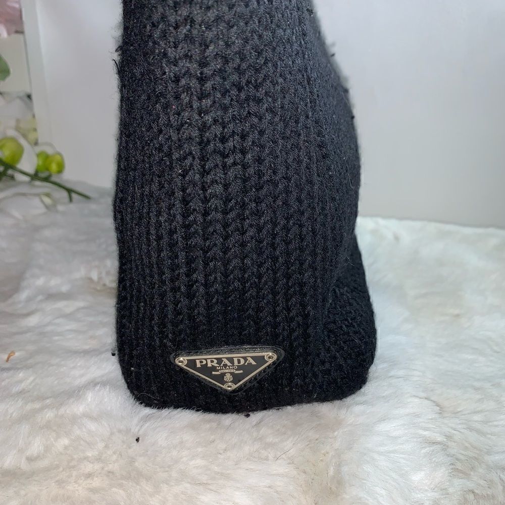 Authentic Prada Knit Leather Trim Satchel Black - Picture 7 of 15